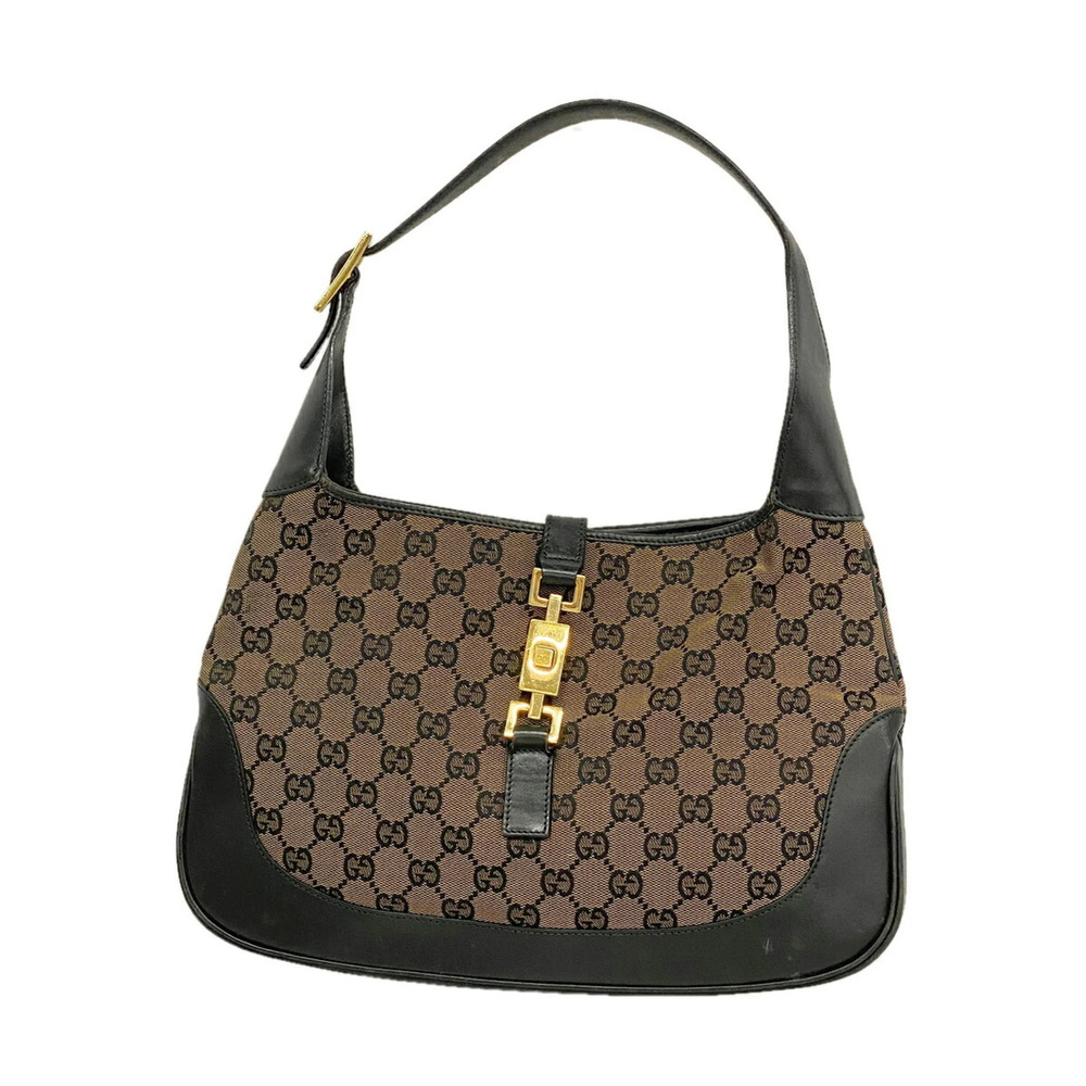 Gucci GG Canvas Jackie Shoulder Bag 001 3306 Brown Black Women's P3557379